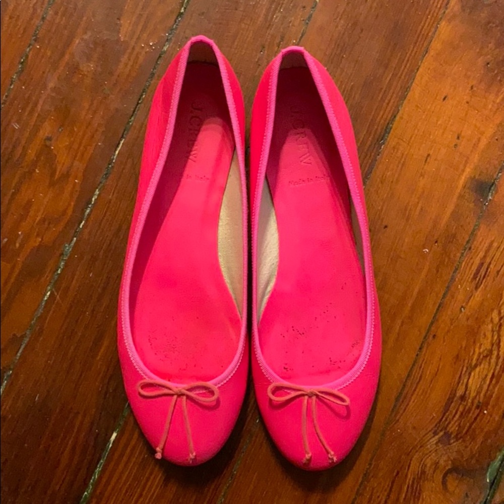 J Crew Classic Leather Ballet Flats Neon Pink Sz 9